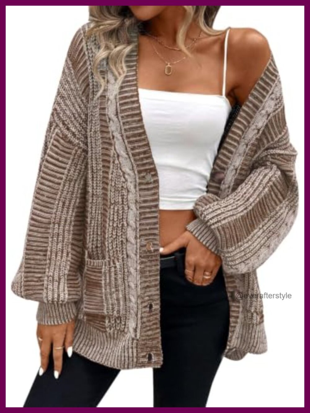 Oversized Cable Knit Button Front Cardigan Sweater with Pockets